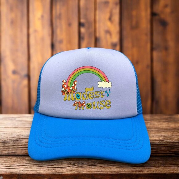 Modest Mouse Mens Trucker Hat Blue Snapback Alternative Indie Gift Baseball Cap - Picture 1 of 4
